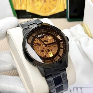 fossil townsman automatic – classic skeleton dial men’s watch with genuine leather strap